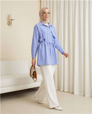 Bolero Detaylı Bağcıklı Poplin Tunik -Bebe Mavi