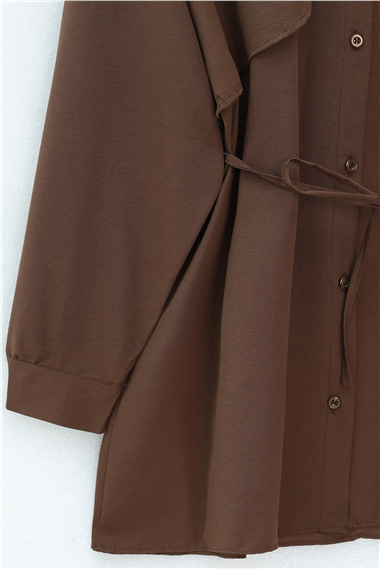 Bolero Detaylı Bağcıklı Poplin Tunik -Kahve