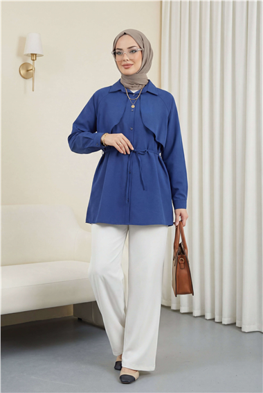 Bolero Detaylı Bağcıklı Poplin Tunik -Laci