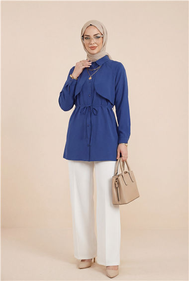 Bolero Detaylı Bağcıklı Poplin Tunik -Laci