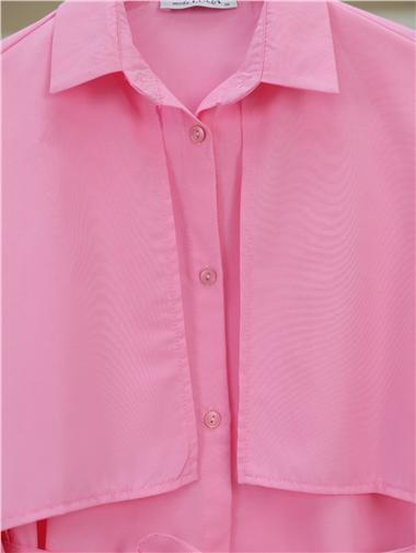Bolero Detaylı Beli Bağlamalı Yırtmaçlı Gömlek  -Pembe