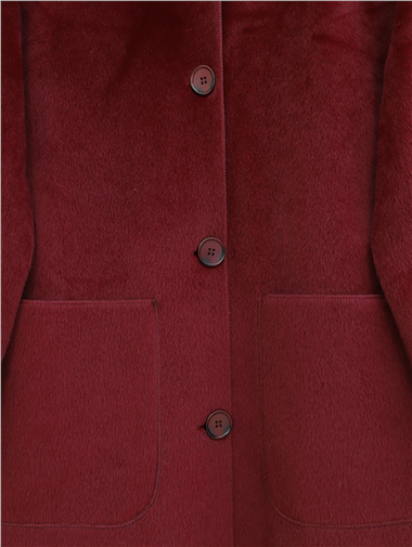 Boydan Düğmeli Cepli Kaban  -Bordo