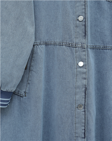 Boydan Düğmeli Cepli Kolu Ribanalı Kot Kap -Buz Mavi