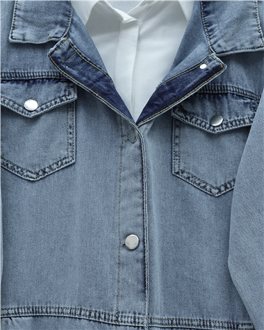 Boydan Düğmeli Cepli Kolu Ribanalı Kot Kap -Buz Mavi