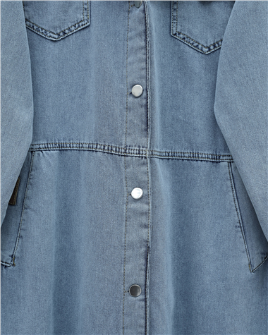 Boydan Düğmeli Cepli Kolu Ribanalı Kot Kap -Buz Mavi