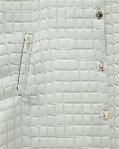 Boydan Düğmeli Kapşonlu Cepli Kapitone Uzun Yelek  -Taş