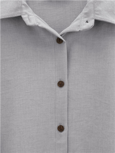 Boydan Düğmeli Pantolon Gömlek Keten Takım -Gri