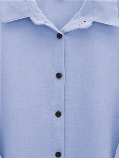 Boydan Düğmeli Pantolon Gömlek Keten Takım -Bebe Mavi