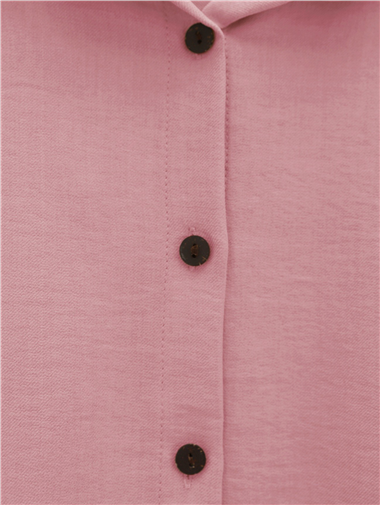 Boydan Düğmeli Pantolon Gömlek Keten Takım -Pudra