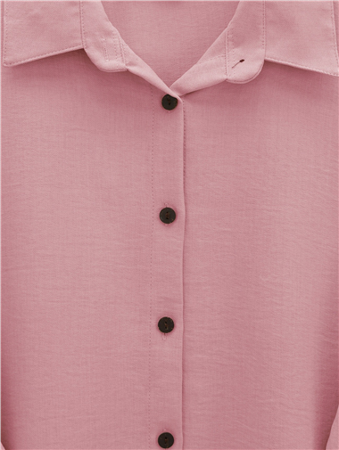 Boydan Düğmeli Pantolon Gömlek Keten Takım -Pudra