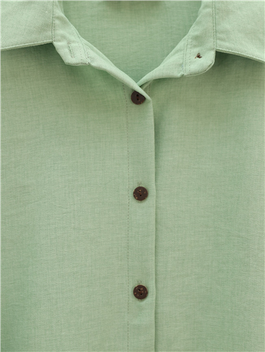 Boydan Düğmeli Pantolon Gömlek Keten Takım -Su Yeşili