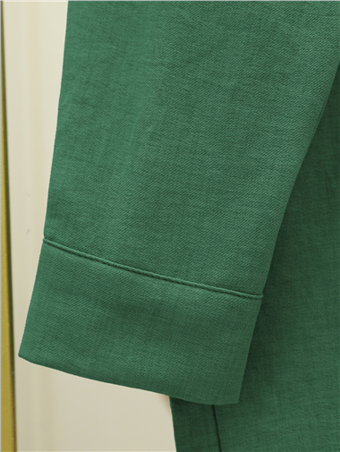 Boydan Düğmeli Pantolon Gömlek Keten Takım -Koyu Yeşil