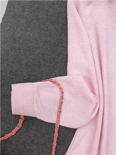 Boydan Gizli Düğmeli Keten Tunik -Pembe