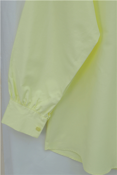 Womens Brooch Detail Concealed-Button Poplin Shirt - Light Yellow