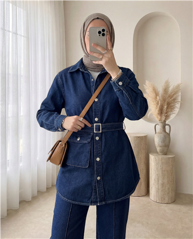 Çanta Cepli Çimalı Pantolonlu Kot Takım  -Laci