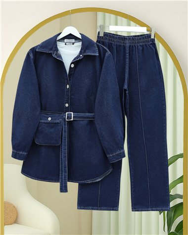 Çanta Cepli Çimalı Pantolonlu Kot Takım  -Laci