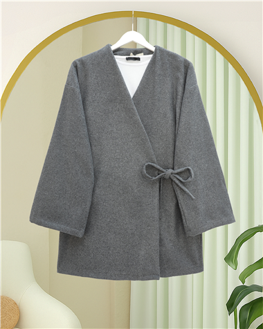 Çapraz Bağlamalı Kaşe Kimono -Füme