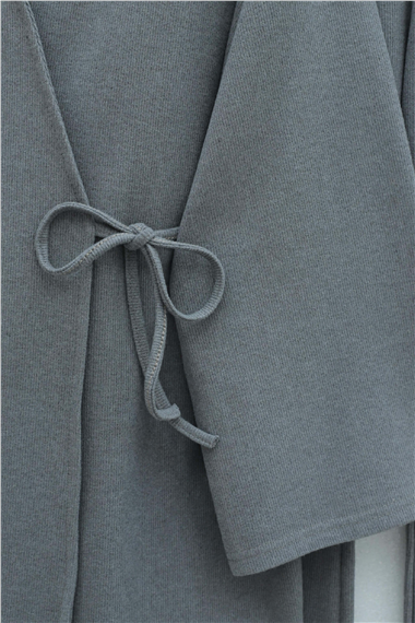 Çapraz Bağlamalı Selanik Kimono Takım -Gri