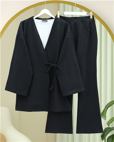 Çapraz Bağlamalı Selanik Kimono Takım -Antrasit