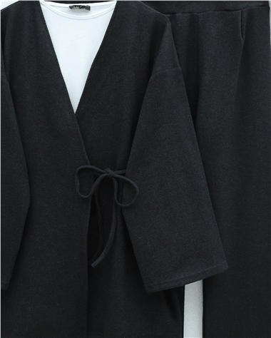 Çapraz Bağlamalı Selanik Kimono Takım -Antrasit