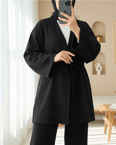 Çapraz Bağlamalı Selanik Kimono Takım -Antrasit