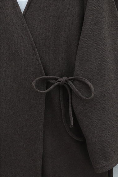 Çapraz Bağlamalı Selanik Kimono Takım -Kahve