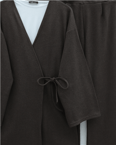 Çapraz Bağlamalı Selanik Kimono Takım -Kahve