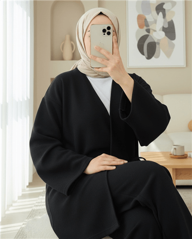 Çapraz Bağlamalı Selanik Kimono Takım -Siyah