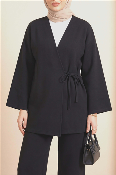 Çapraz Bağlamalı Selanik Kimono Takım -Siyah