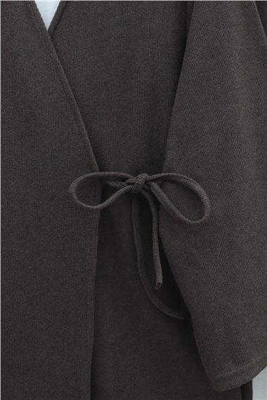 Çapraz Bağlamalı Selanik Kimono Takım -Kahve