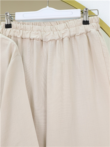 Çapraz Düğmeli Çift Bağcıklı Müslin Takım -Taş