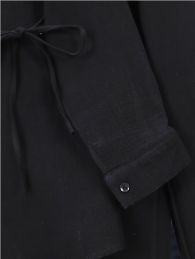 Çapraz Düğmeli Çift Bağcıklı Müslin Takım -Siyah