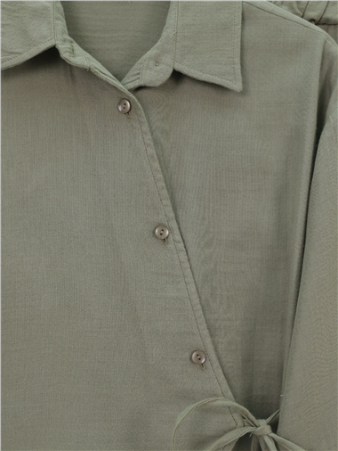 Çapraz Düğmeli Çift Bağcıklı Müslin Takım -Haki