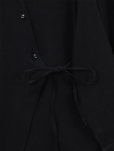 Çapraz Düğmeli Çift Bağcıklı Müslin Takım -Siyah