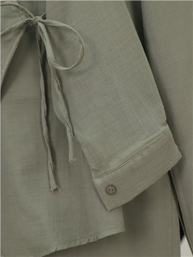 Çapraz Düğmeli Çift Bağcıklı Müslin Takım -Haki