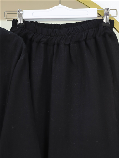 Çapraz Düğmeli Çift Bağcıklı Müslin Takım -Siyah