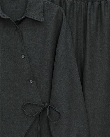 Çapraz Düğmeli Yandan Bağlamalı Yün Efekt Takım  -Antrasit