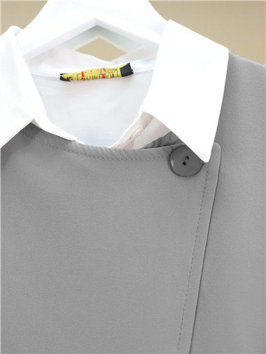 Çapraz Düğmeli Yelek Etek İkili Takım  -Gri