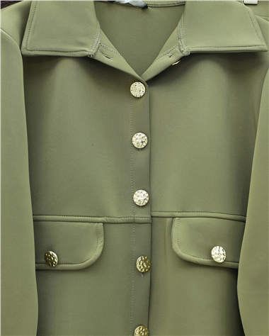 Womens Pocket-Detail Button-Front Skirted Scuba Set - Khaki