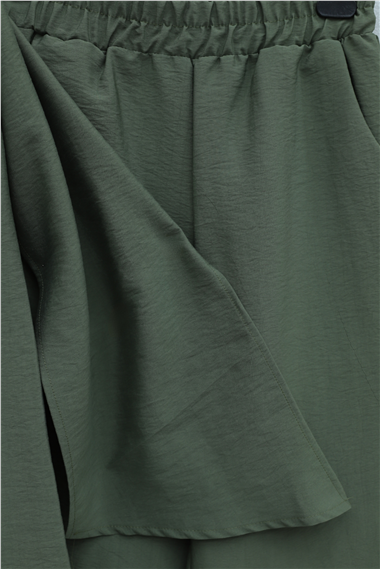 Cep Detaylı V Yaka Bağcıklı Fularlı Paraşüt Takım  -Haki