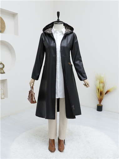 Cepli Fermuarlı Suni Deri Kap -Siyah