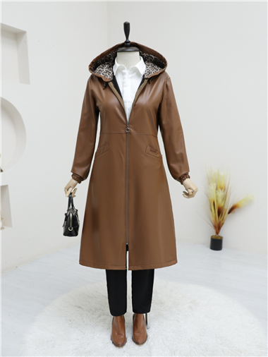 Cepli Fermuarlı Suni Deri Kap -Taba