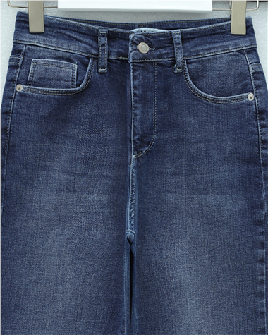 Cepli İspanyol Paça Likralı Fermuarlı Kot Pantolon -İndigo