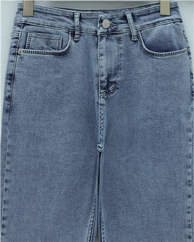 Cepli İspanyol Paça Likralı Fermuarlı Kot Pantolon -Buz Mavi