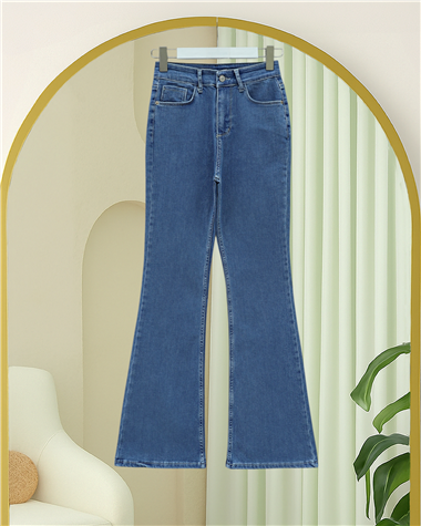 Cepli İspanyol Paça Likralı Fermuarlı Kot Pantolon -Mavi