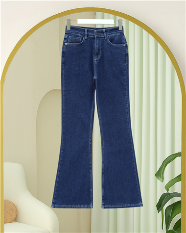 Cepli İspanyol Paça Likralı Fermuarlı Kot Pantolon -Koyu Mavi