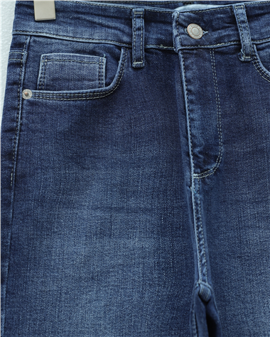 Cepli İspanyol Paça Likralı Fermuarlı Kot Pantolon -İndigo