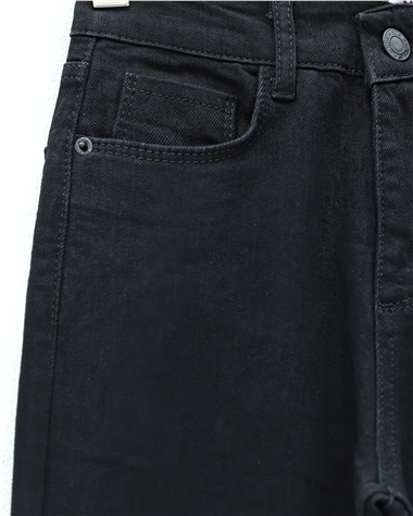 Cepli İspanyol Paça Likralı Fermuarlı Kot Pantolon -Siyah