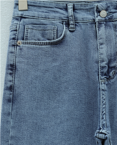 Cepli İspanyol Paça Likralı Fermuarlı Kot Pantolon -Buz Mavi