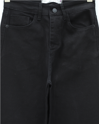 Cepli İspanyol Paça Likralı Fermuarlı Kot Pantolon -Siyah